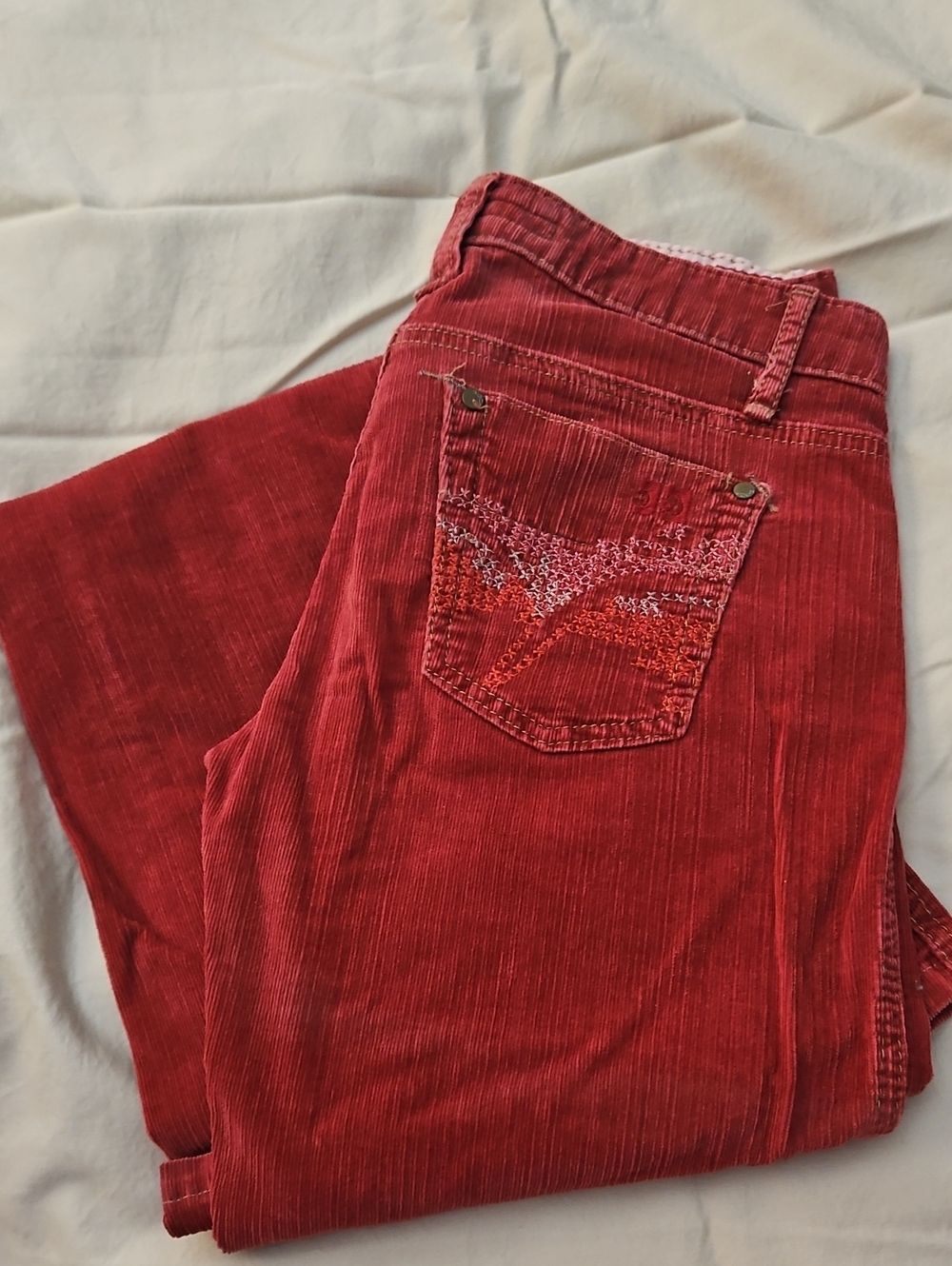 Joe's Jeans Red Corduroy Boot Cut Jeans with Embroidered Back Pockets